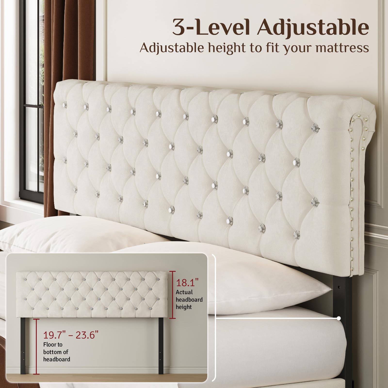 Full Bed Frame with Storage Drawer and Adjustable Headboard