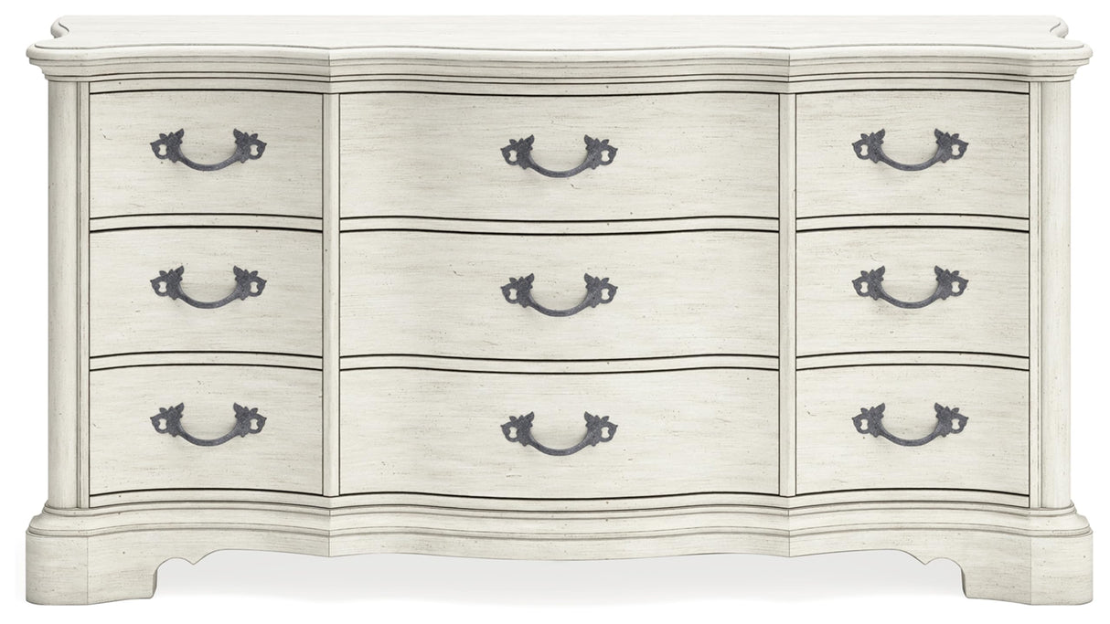 Arlendyne Traditional 9 Drawer Dresser with Felt-lined Top Drawer for Bedroom, White