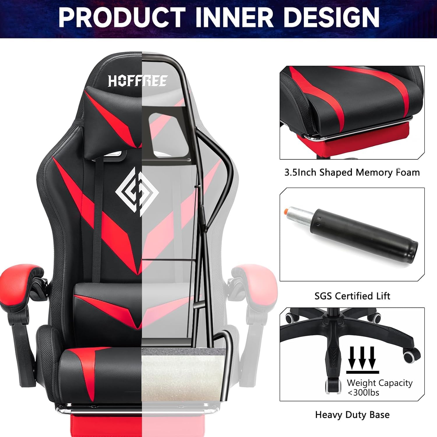 RGB Gaming Chair with Bluetooth Speakers, Massage & Footrest