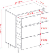 Furniture AZR3DSLDRWH Pine Wood 3-Dra Groove Handle Vertical Dressete