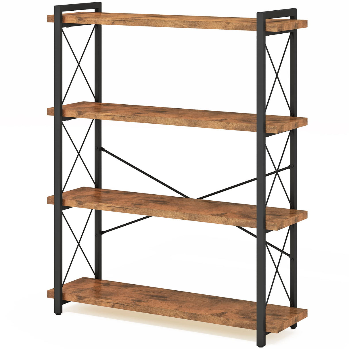 HCHQHS Bookshelf, 4-Tier Industrial Bookcase, Rustic Open Book Shelf, Freestanding Tall Bookshelves with Metal Frame