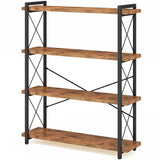 HCHQHS Bookshelf, 4-Tier Industrial Bookcase, Rustic Open Book Shelf, Freestanding Tall Bookshelves with Metal Frame