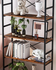 6-Tier Adjustable Tall Bookcase, Rustic Wood and Metal Standing Bookshelf, Industrial Vintage Book Shelf Unit, Open Back Modern Office Bookcases