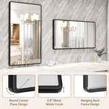 New Upgrade 55X30 Inch Wall Mounted Bathroom Mirror, Black Metal Frame