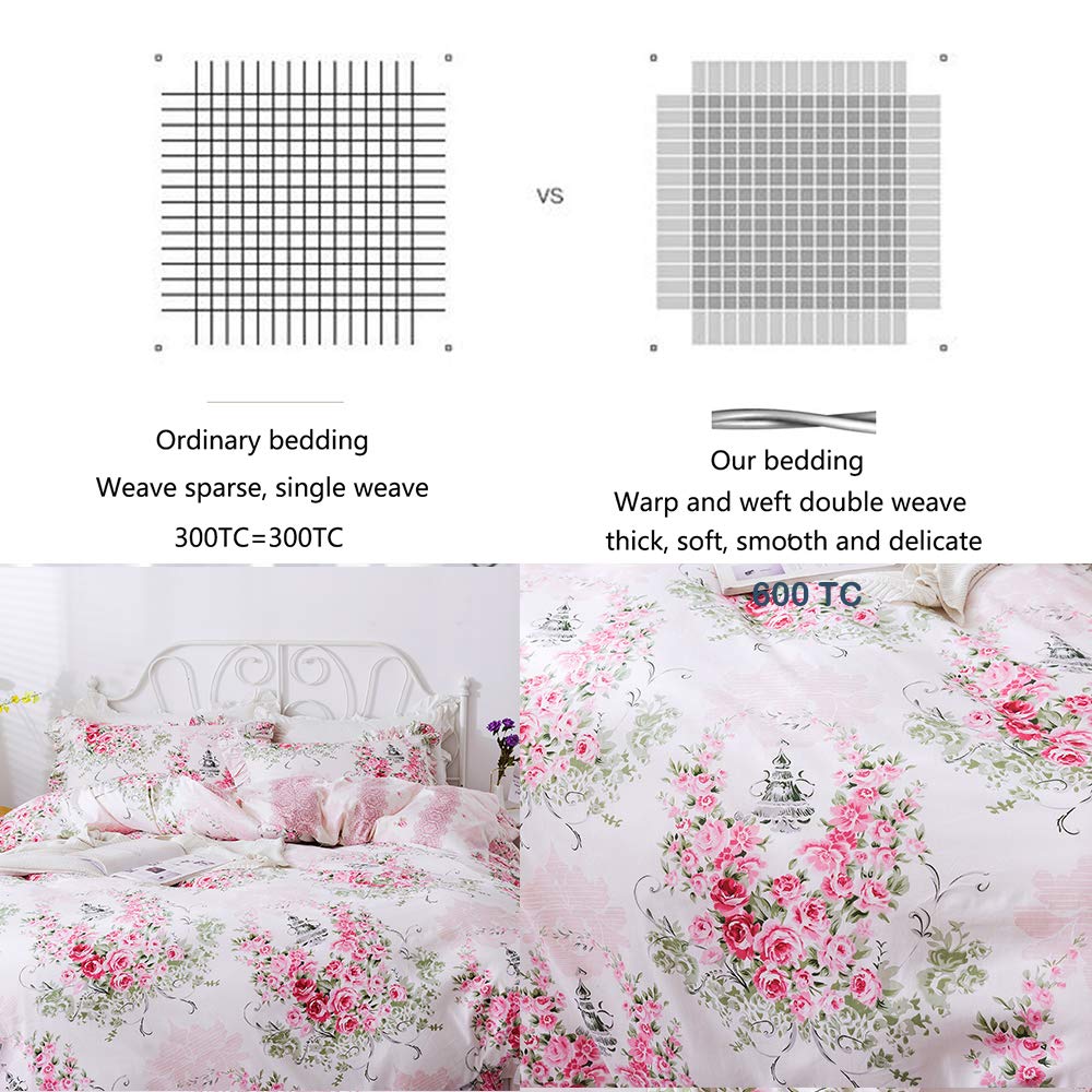 Duvet Cover Set Queen Elegant and Shabby Pink Rosette Floral Bedding