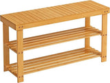 Shoe Rack Bench, 3-Tier Bamboo Shoe Storage Organizer, Entryway Bench