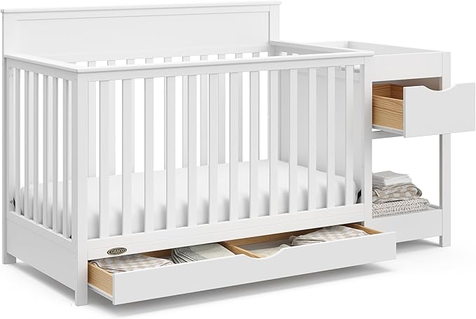 Shiloh 5-in-1 Convertible Crib & Changer with Drawer (Driftwood) – GREENGUARD Gold Certified Baby Crib Crafted from Wood