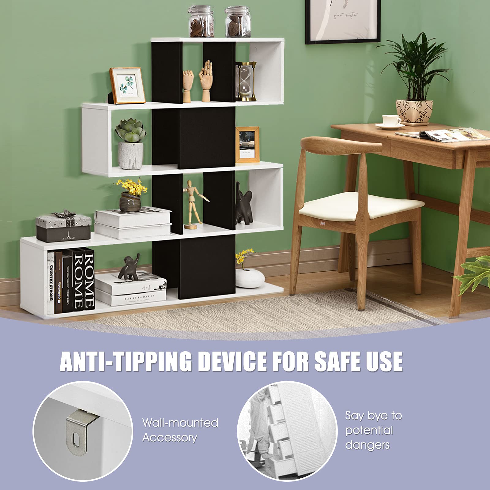 8 Cubes Bookshelf, Modern Ladder Corner Bookcase, 8-Cube Open Stepped Storage Bookcase, 5-Tier Display Shelf for Home Office, 47 x 8 x 43 Inch, Living Room Divider Bookcase