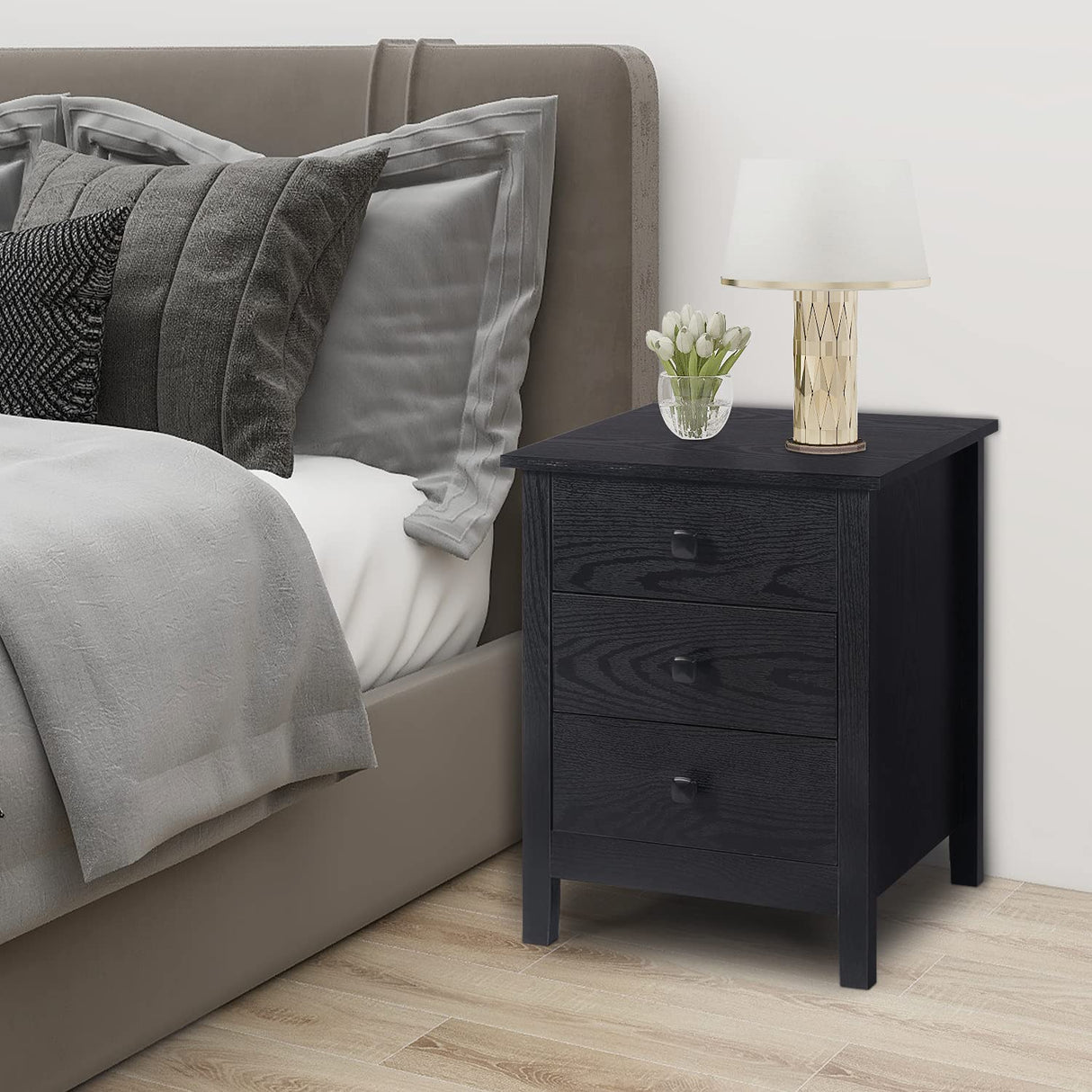 Bedroom Nightstands - Set of 2 Wooden Night Stands with 3 Drawers