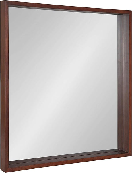 Hutton Rustic Wood Square Mirror, 30" x 30", Natural, Modern Farmhouse Wall Display