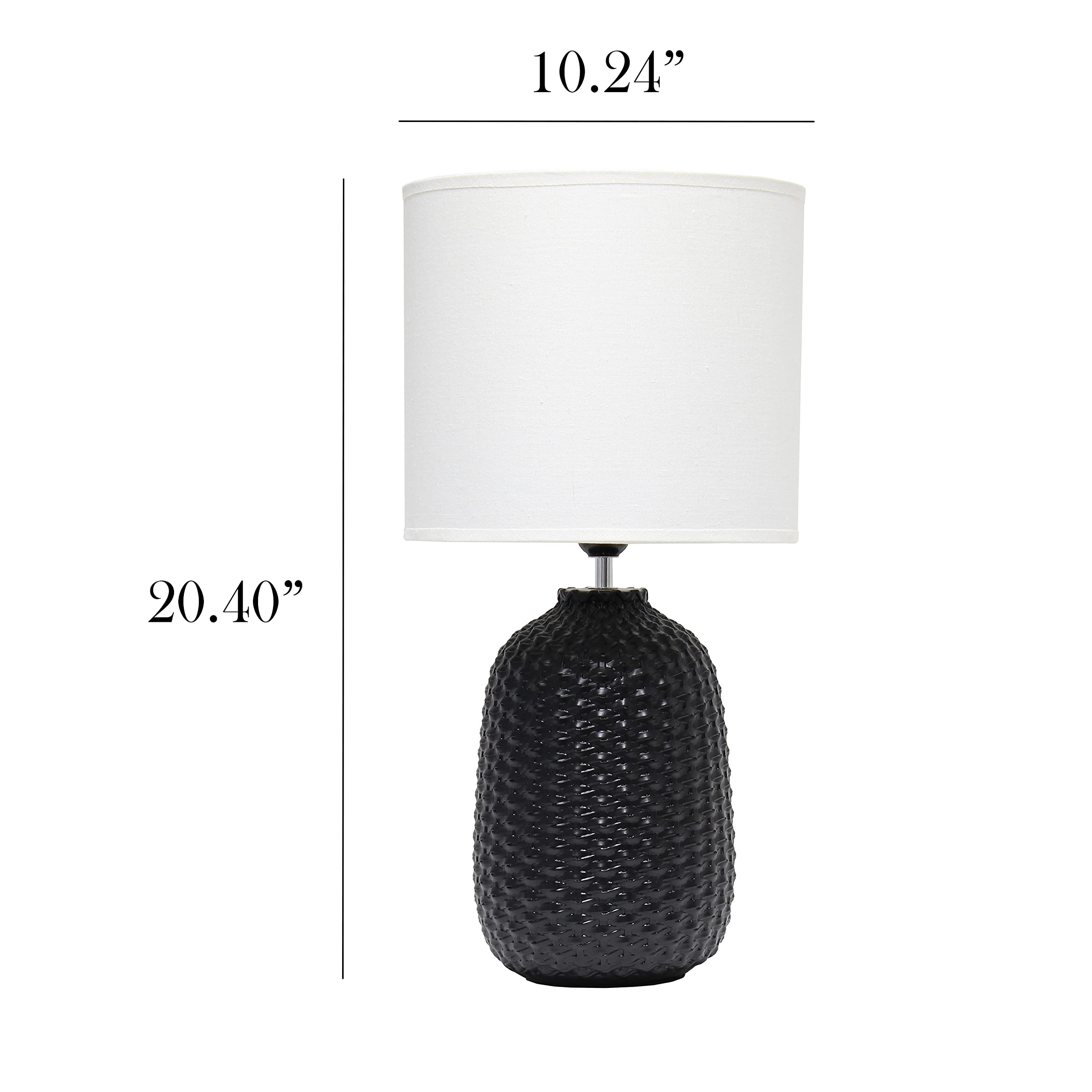 LT1135-BLK 20.4" Tall Traditional Ceramic Purled Texture Bedside Table Desk Lamp