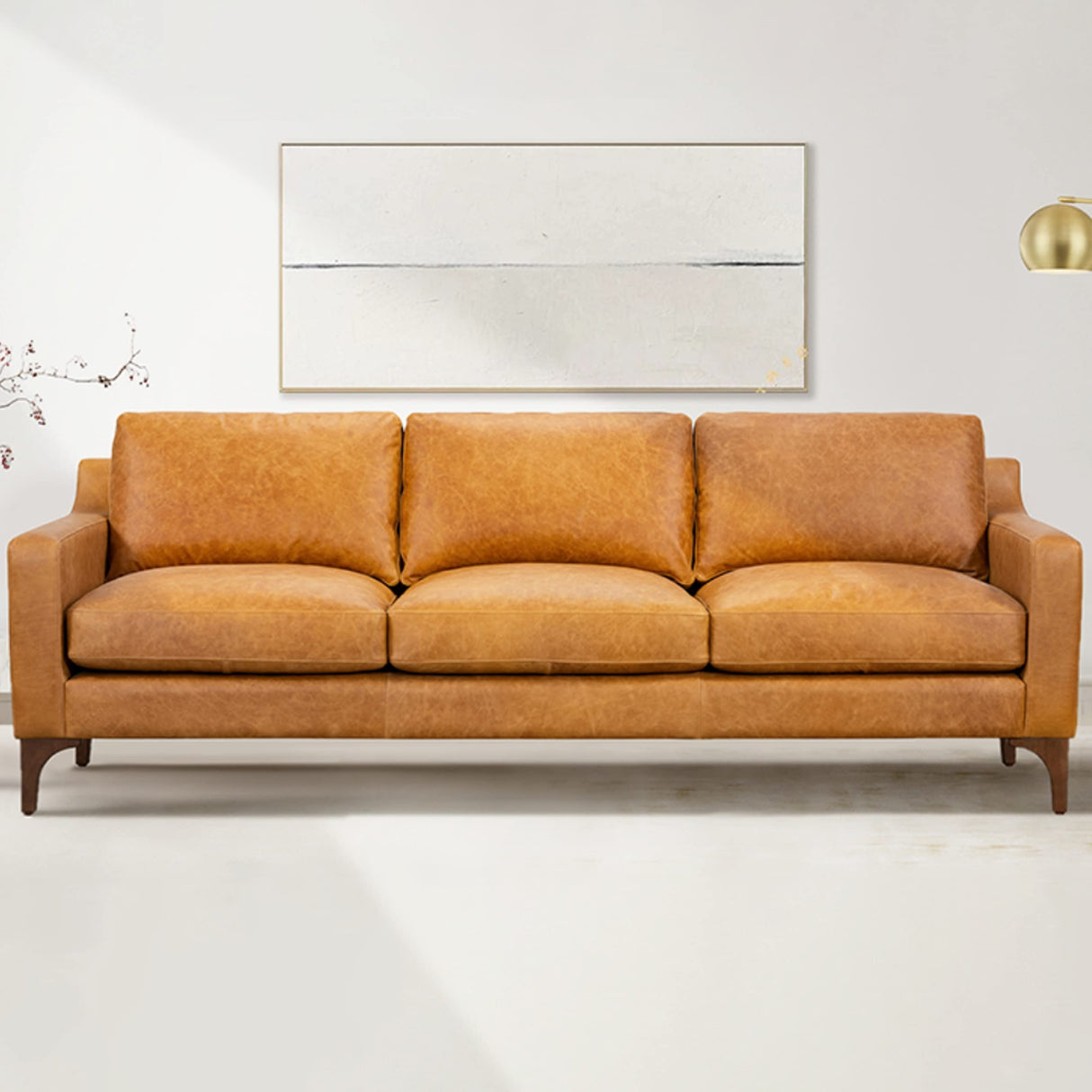 Sorrento Leather Couch – 86-Inch Leather Sofa with Tufted Back - Full Grain Leather Couch with Feather-Down
