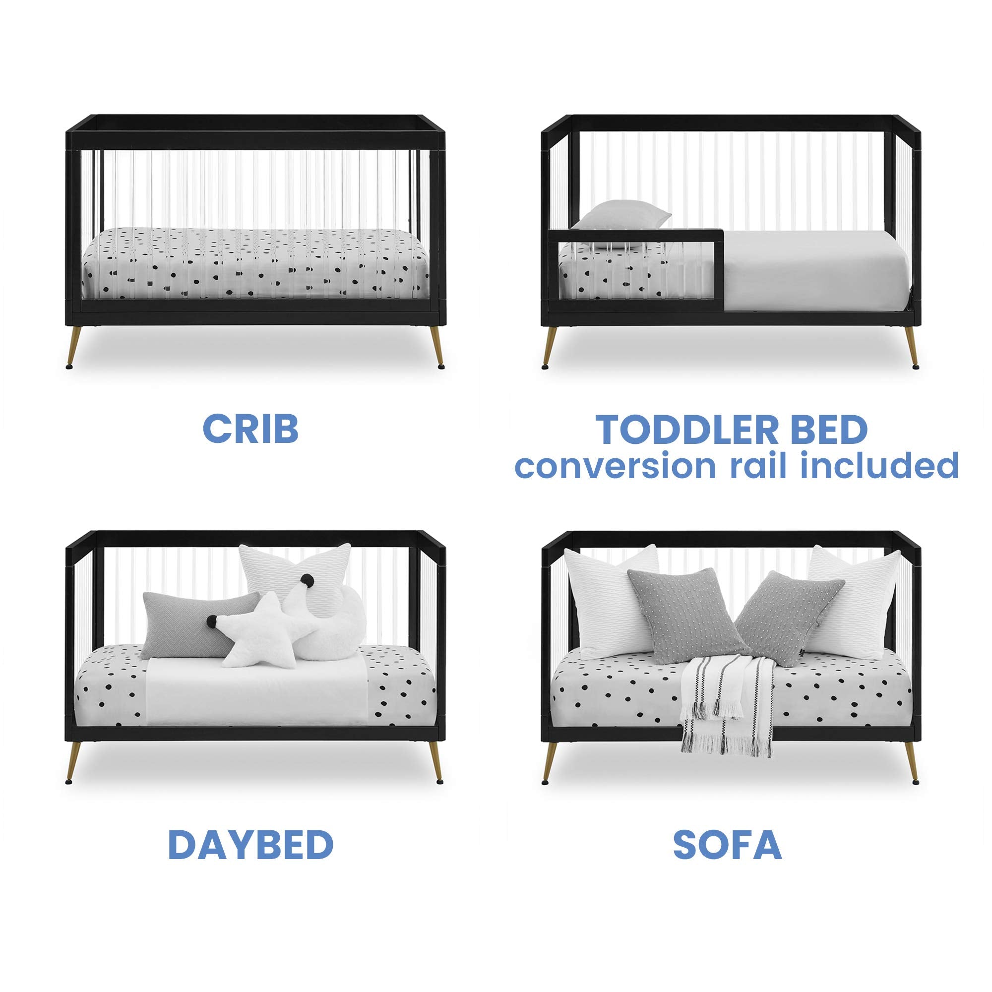 Sloane 4-in-1 Acrylic Convertible Crib - Includes Conversion Rails, Black w/Melted