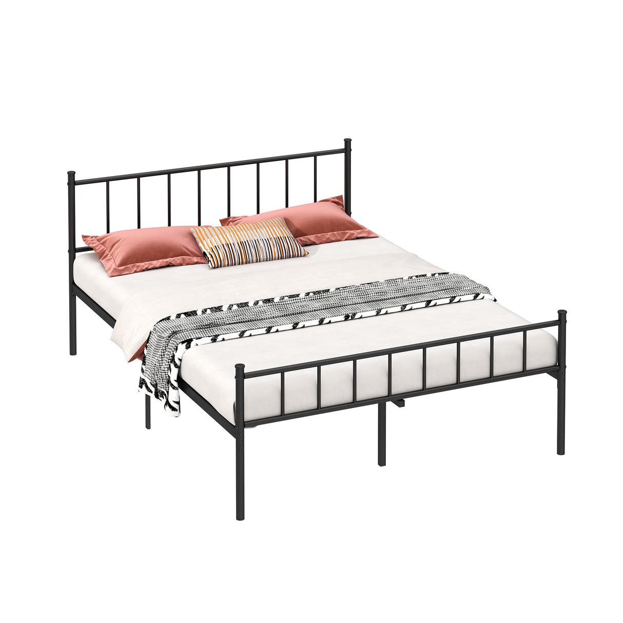 Queen Size Platform Bed Frame - Black Metal Bed Frame Heavy Duty Base