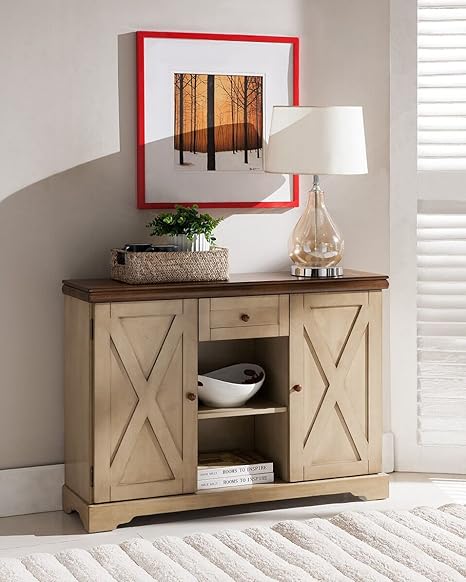 Wood Buffet Cabinet Console Table, Black / Walnut