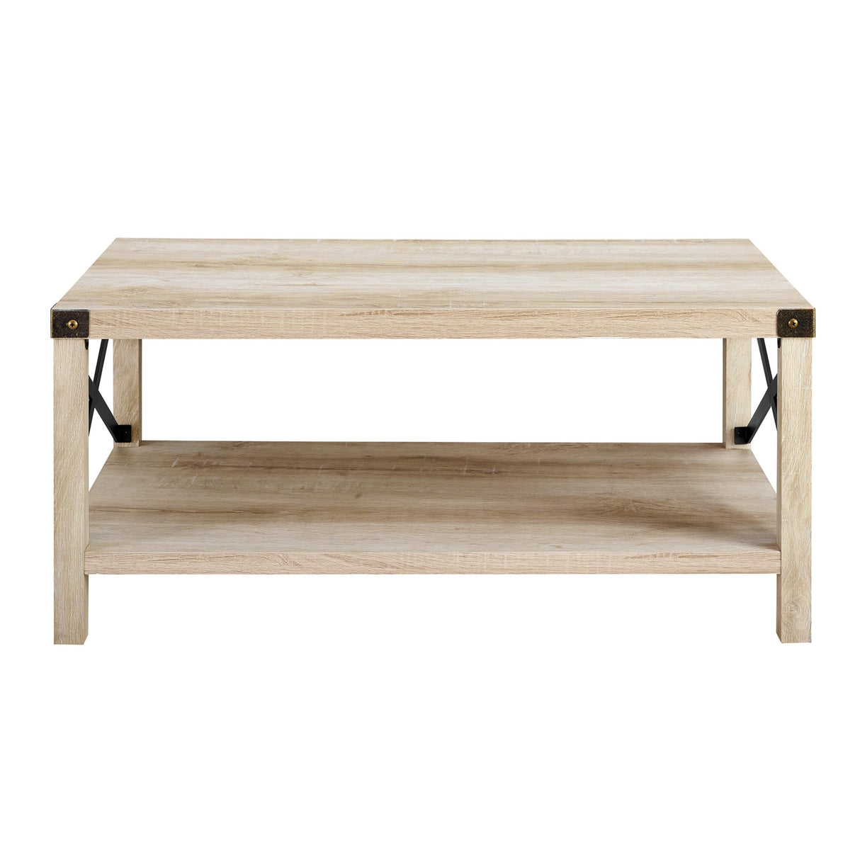 Sedalia Modern Farmhouse Metal X Coffee Table, 40 Inch, White Oak