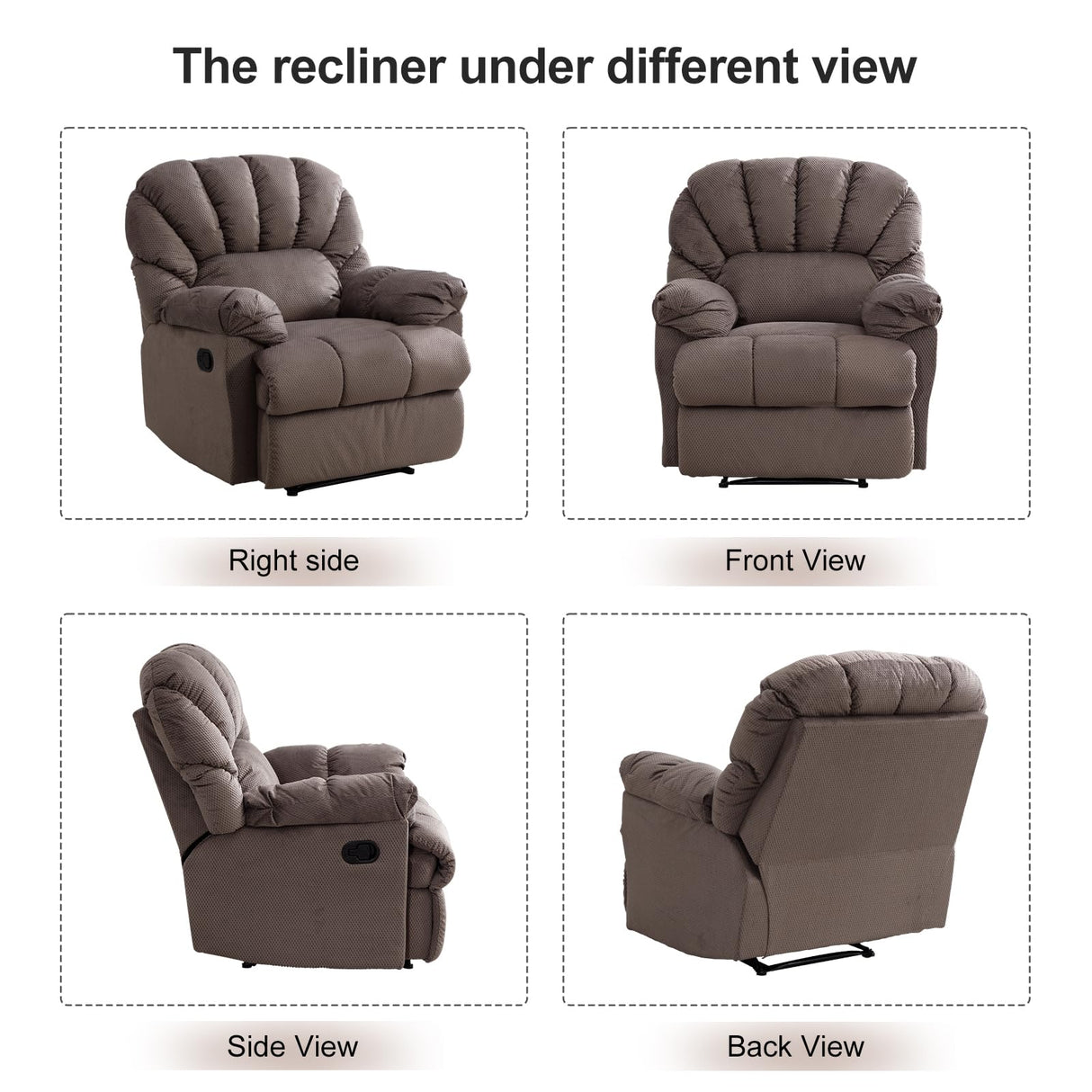 Manual Recliner Chair, Overstuffed Recliner with Soft Cushion and Wide Back, Comfy