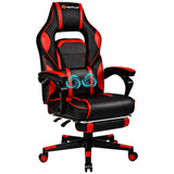 Goplus Massage Gaming Chair, Reclining Backrest, Seat Height Adjustment Racing Computer Office Chair with Footrest, Ergonomic High Back PU Swivel Game Chair (Red)