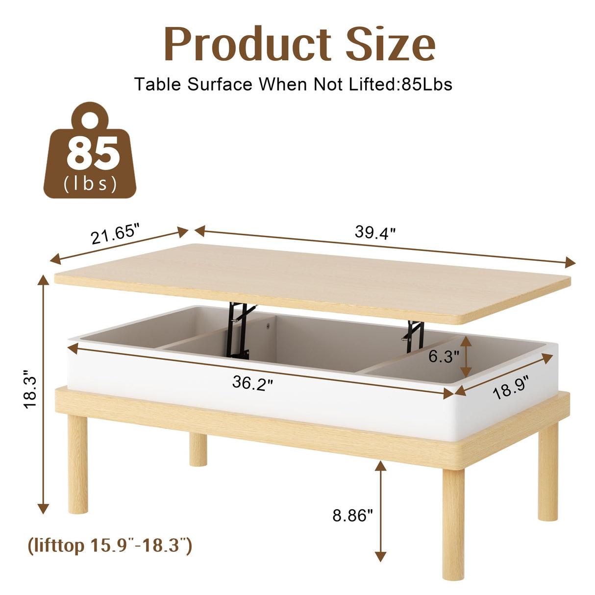 Coffee Table,Rising Tabletop Dining Table, Lift Top Coffee Center Table for for Living Room