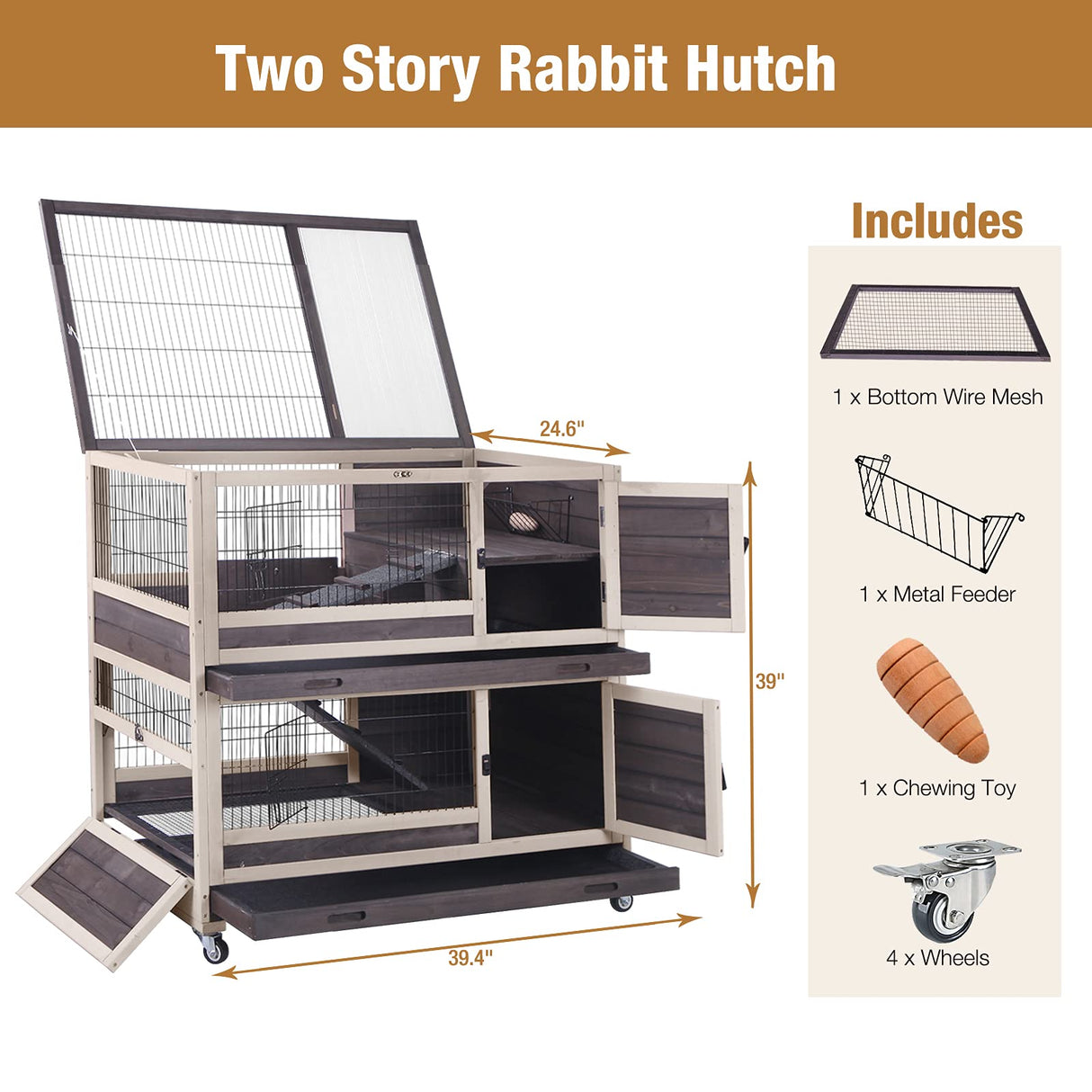 Rabbit Hutch Large Bunny House Two Story with Trap Door