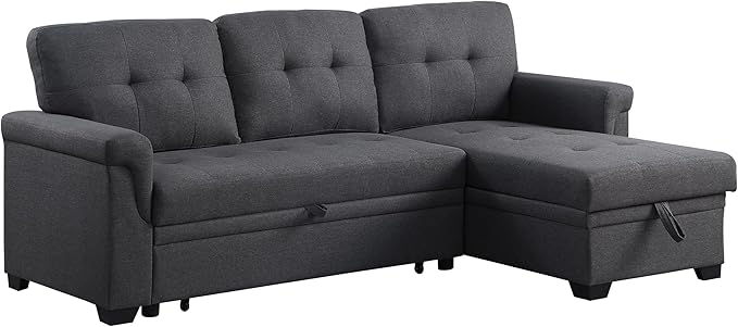 84 Inch Sofa with Tufted Seat & Back Cushion,Solid Wood Frame Dsign, Linen Reversible