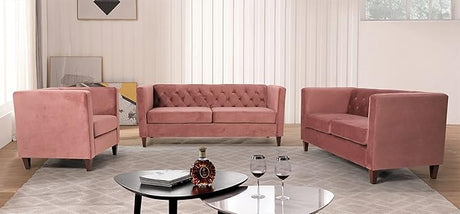 Modern Style High Density Foam Rose Velvet Button-Tufted 3 PC Living Room Set with