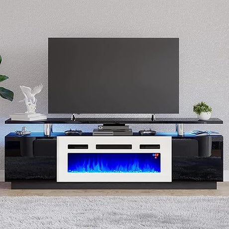 Fireplace TV Stand with 36" Fireplace, 70" Modern High Gloss Fireplace Entertainment