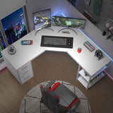White L Shaped Corner Desk with Drawers, Reversible Modern L-Shaped Computer