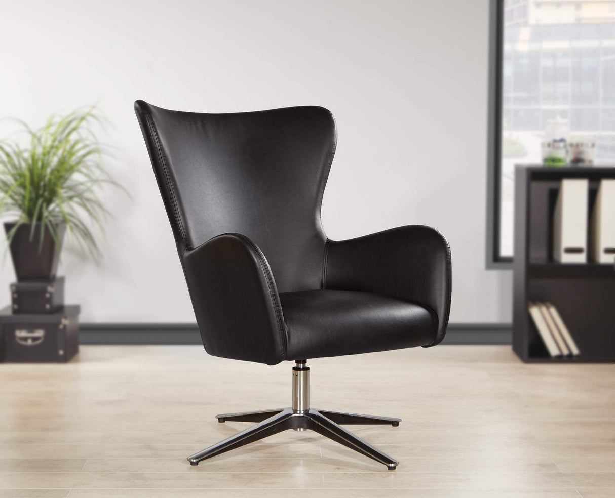 Wilma Swivel Faux Leather Arm Chair with 4-Star Aluminum Base, Dillon Black