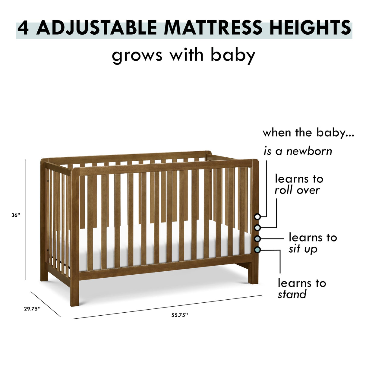 Colby 4-in-1 Low-Profile Convertible Crib in Walnut, Greenguard Gold Certified