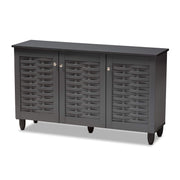 Wadia Modern and Contemporary Dark Gray 3-Door Wooden Entryway Shoe Storage