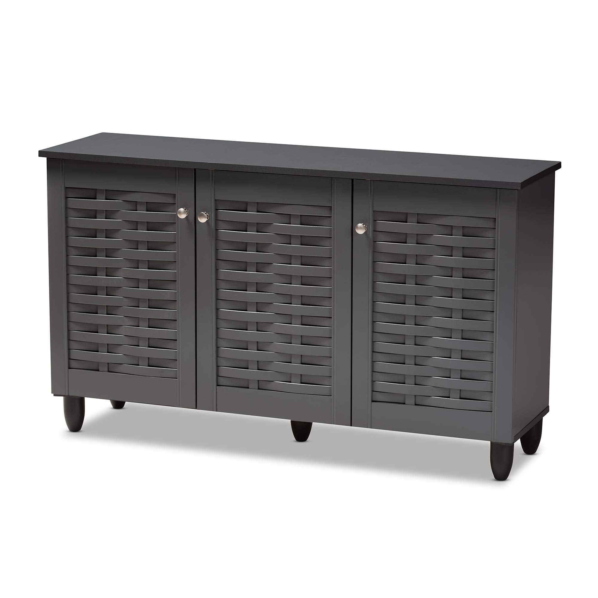 Wadia Modern and Contemporary Dark Gray 3-Door Wooden Entryway Shoe Storage