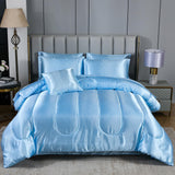 Silk Like Blue Comforter Set with Sheet Set Queen 8 Pieces Satin Bedding