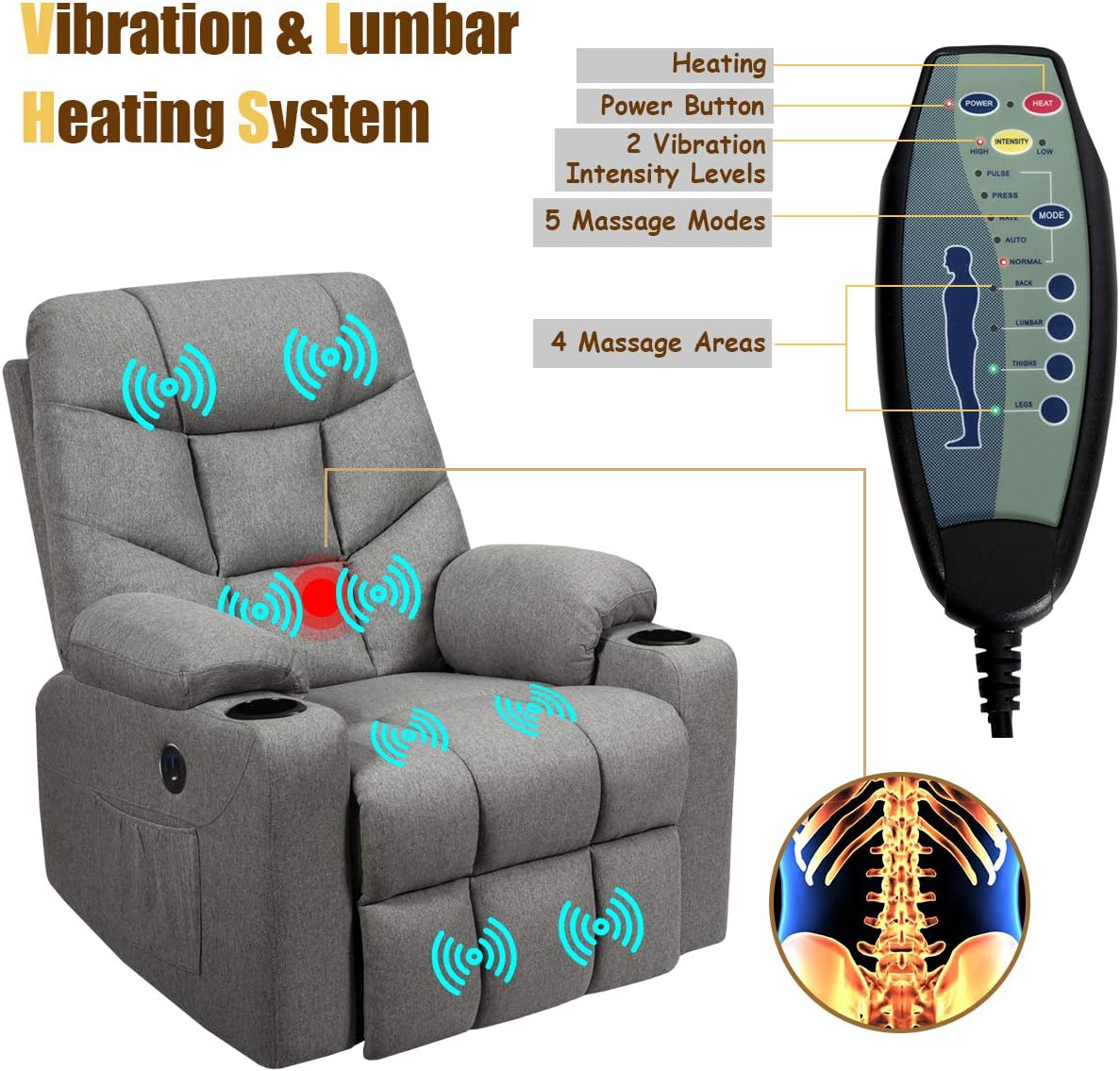 Power Lift Recliner Chair, Electric Living Room Sofa for Elderly w/ 8 PointMassage&