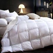Box Real Down Comforter, 750 Fill-Power Ultra-Soft Down Duvet Insert, All Season White Feathers Down Comforters Queen Size, Medium Warm Bed Comforter, Fluffy and Cozy, 8 Tabs - 90"X90"