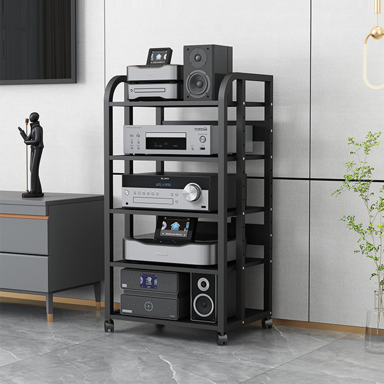 5 Tier Movable Storage Cart DVD CD Player Stand Amplifier Rack Audio Video
