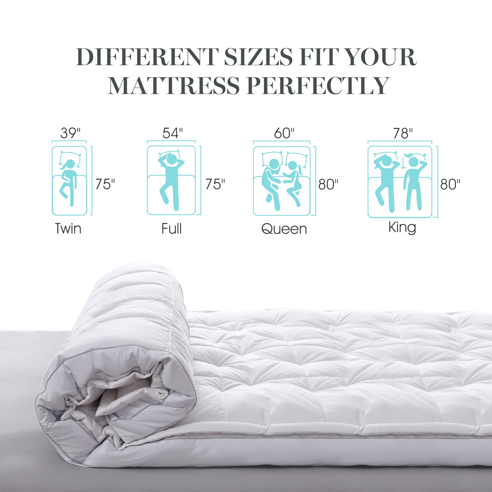 3 Inch White Down Mattress Topper - Queen Size White Feather