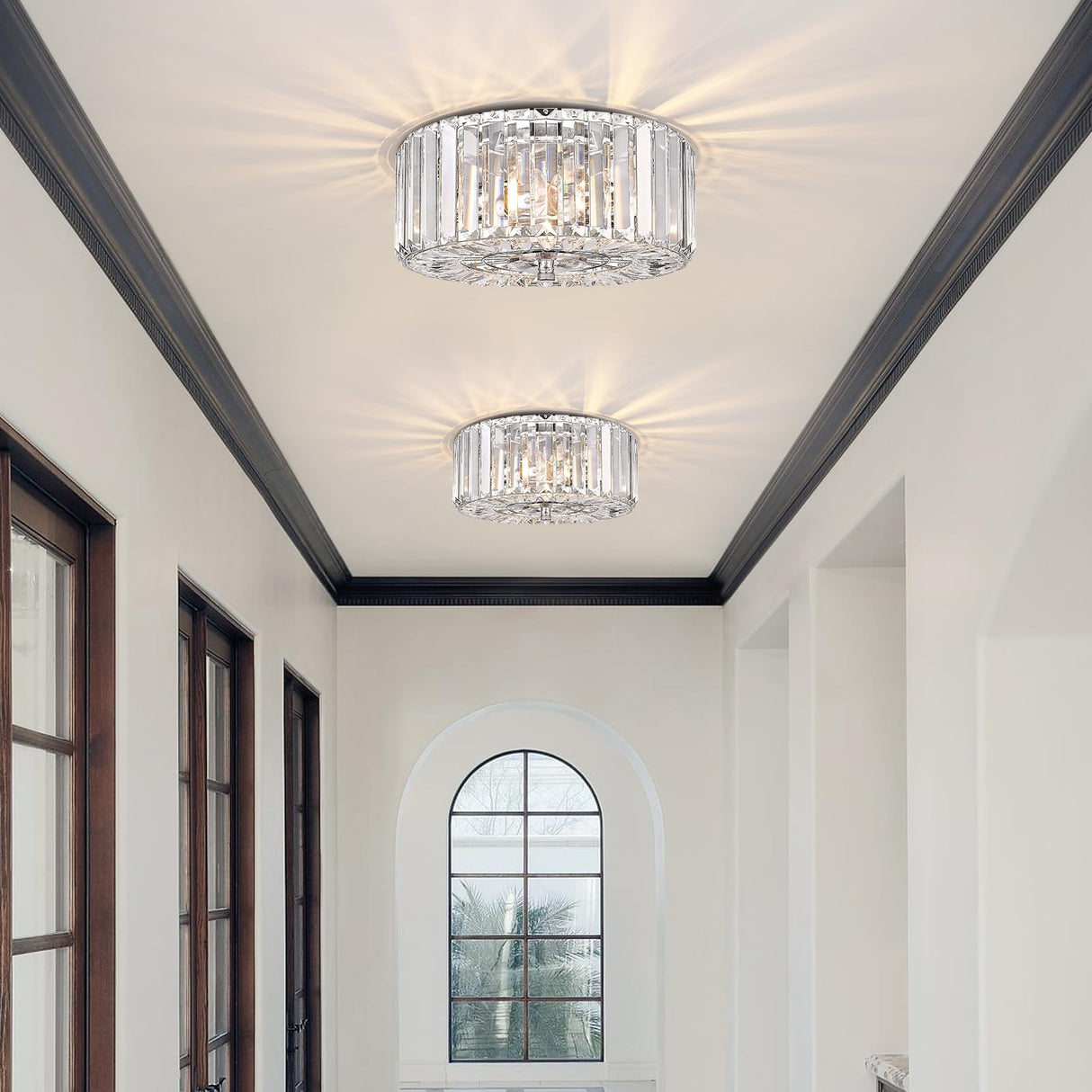 pasentel 11" Crystal Round Flush Mount Modern Close to Ceiling Light Fixture, Chrome Ceiling Lights 2-Light Hallway Light Fixtures, Crystal Ceiling Lamp for Kitchen Bathroom Entryway, XDD007-2-CH