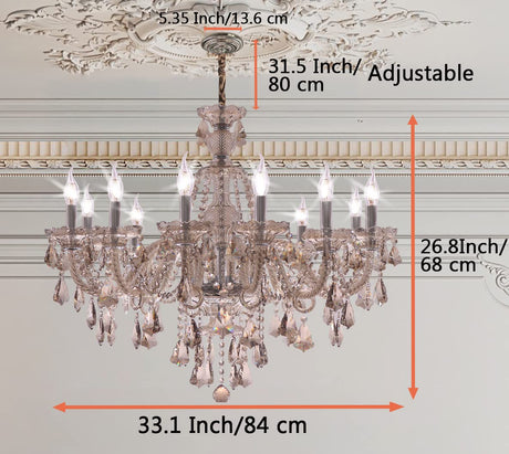 Cognac 12 Lights K9 Crystal Chandelier Modern Luxurious Light Candle Pendant Lamp