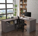 3 Plus L-Shaped Desk, 72W, Bark Grey