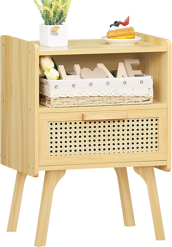 Nightstand, Side Table with Drawer Open Shelf