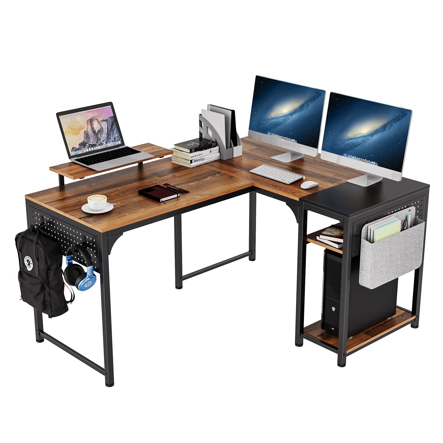 Reversible L Shaped Desk with Monitor Stand,58x47 inch Corner Desk,Study Writing Computer Table