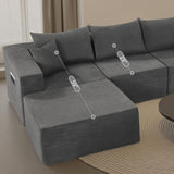 109" Modular Gray Corduroy Sofa with Side Pocket – Space-Saving Sectional Couch