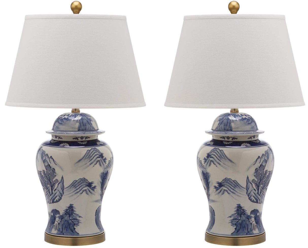 Blue & White Chinoiserie Ginger Jar Table Lamps - Set of 2