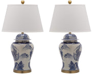 Blue & White Chinoiserie Ginger Jar Table Lamps - Set of 2