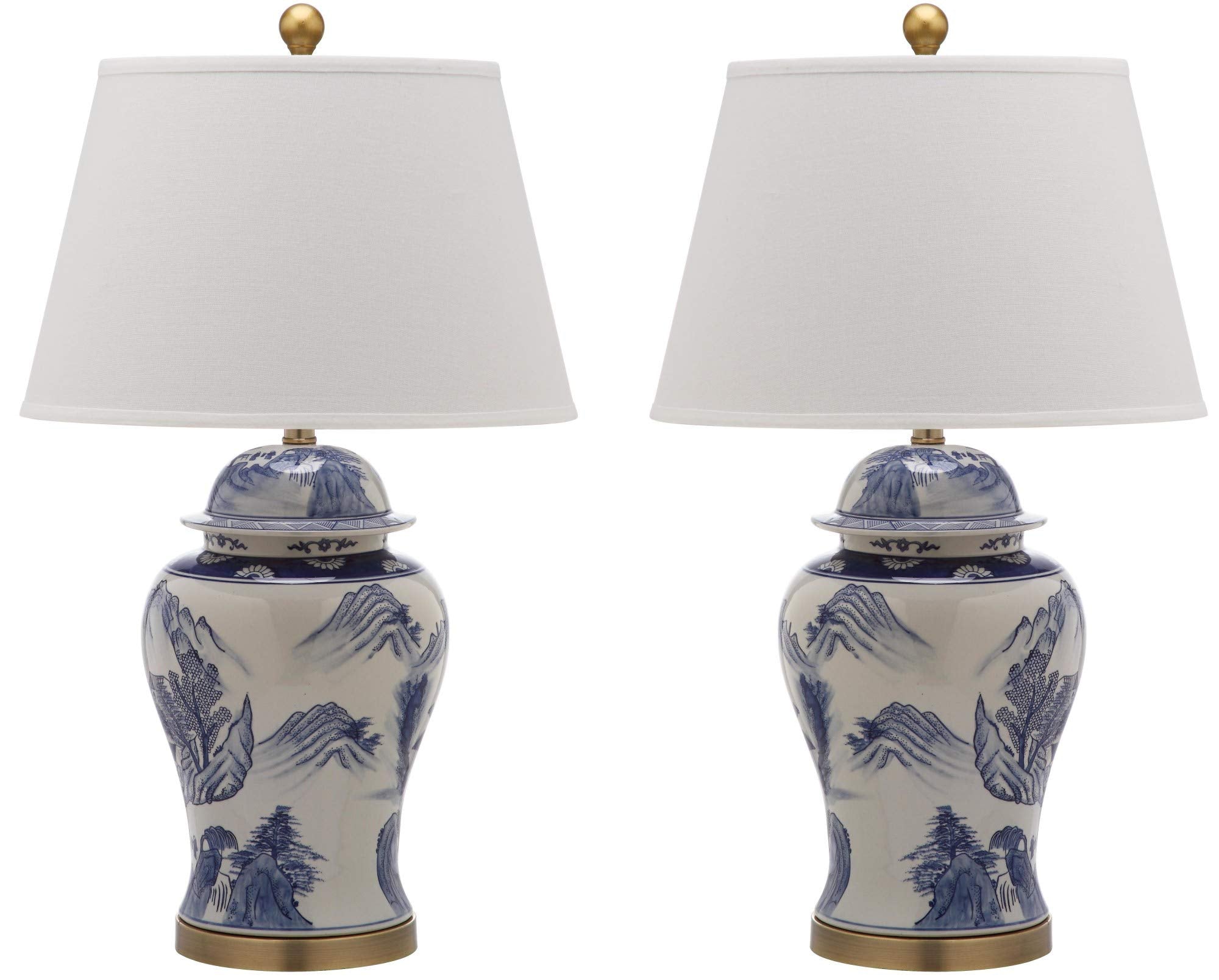 Blue & White Chinoiserie Ginger Jar Table Lamps - Set of 2