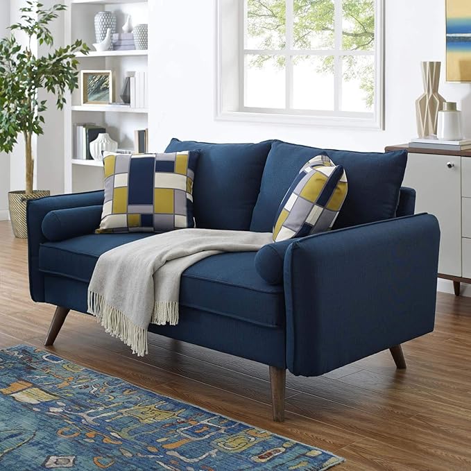 Revive Contemporary Modern Fabric Upholstered Loveseat In Teal