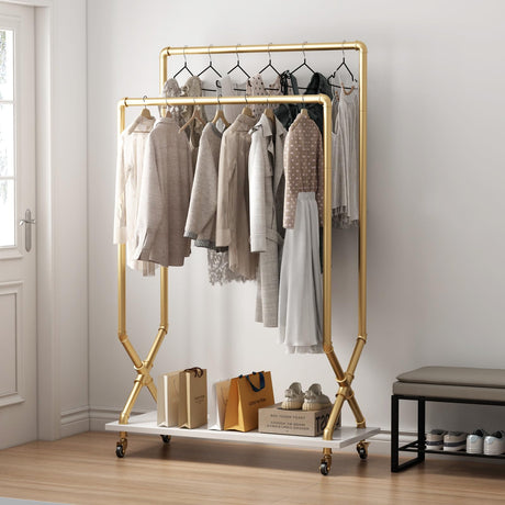 Industrial Pipe Clothing Rack with Double Rods for Hanging Clothes