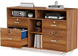 Wood Mobile File Cabinet with 4 Drawers and Shelves, Printer Stand