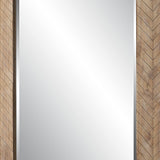 39 Inch Wood Frame Wall Mirror, Chevron Design